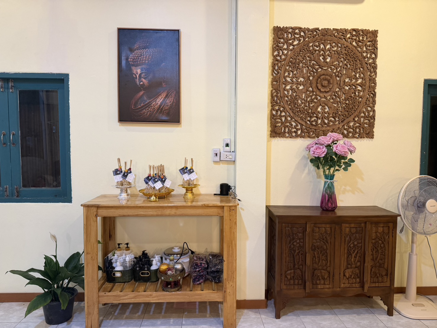 Traditional Teak Altar & Serene Spiritual Ambiance